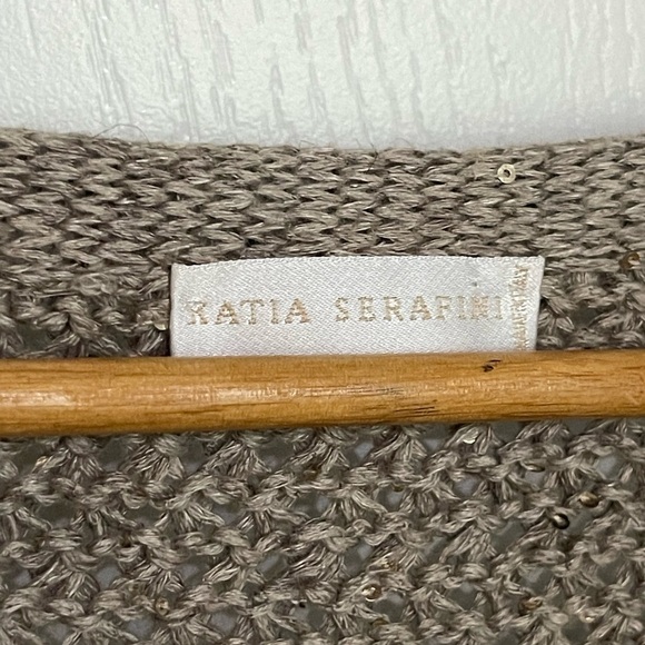 KATIA SERAFINI BRUNELLO STYLE Brown Knit Cardigan Linen Cotton Sequins Oversized - Picture 5 of 9